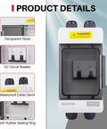Beefy Solar Panel Disconnect Switch 125A 1000VDC Two Pole Outdoor DC Shutoff Box with transparent panel and waterproof housing