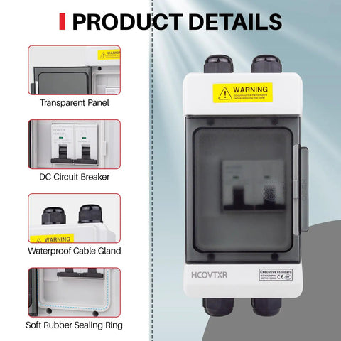 Beefy Solar Panel Disconnect Switch 125A 1000VDC Two Pole Outdoor DC Shutoff Box with transparent panel and waterproof housing