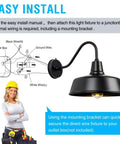 Diagram of Gooseneck Barn Light Outdoor Fixture 12.6 Inch Farmhouse Vibe Black Exterior Sconce with wiring instructions