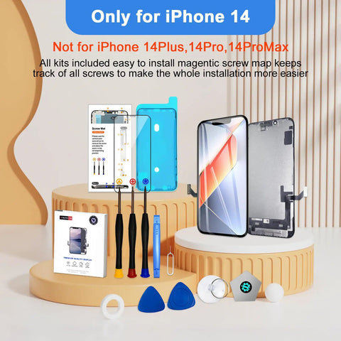 IPhone 14 OLED Screen Replacement Kit 6.1 Inch With 3D Touch Digitizer FHD Display Not LCD Waterproof Adhesive Screen Protector And Repair Tools Included