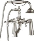 Clawfoot Bathtub Faucet With Handheld Shower Set, Retro Victorian Telephone Sprayer, Double Cross Handles, Deck Mount, Brushed Nickel Finish