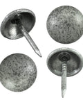 Heavy Duty Upholstery Tacks With A Sweet Antique Pewter Finish For Top Shelf Diy Furniture Fixes And Solid Home Project Upgrades Boasting Badass Durability With 100 Pieces Included, showing four steel tacks with a vintage finish.
