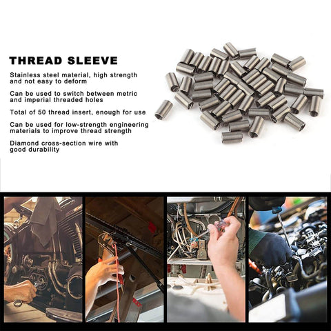 50 Pieces M10x1.25 Helical Stainless Steel Threaded Inserts With Locking Wire Anti Loosening Sleeves for Metal and Wood Applications