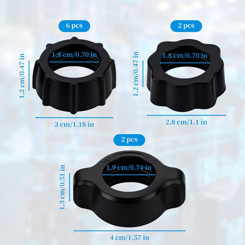 10 Pcs Tightening Nuts For Car Mounts 17mm Ball Joint Adapters Replacement Ring Set, 3 styles shown with dimensions