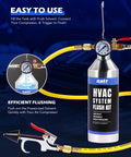AC Flush Kit With 33.5 Oz Stainless Tank, HVAC Flushing Tool Set for R134a R12 R22 R410a R404a, gauge and hose connections