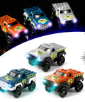 Glow In The Dark Car Track Cars 3 Pack With LED Lights Replacement Track Cars For Kids, three colorful LED race cars displayed