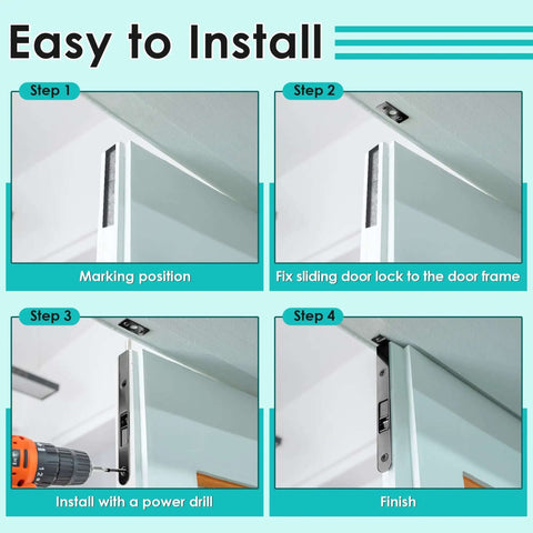 Installation steps for Two Pack 7 Inch Flush Bolts For Double Doors Heavy Duty Black Plated Latch Bolts, showcasing door mounting process.