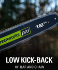 80V Brushless Cordless Chainsaw With 18 Inch Bar And Smart Auto Oiler visible close-up of 18-inch bar and chain.