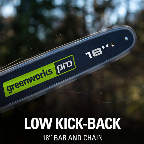 80V Brushless Cordless Chainsaw With 18 Inch Bar And Smart Auto Oiler visible close-up of 18-inch bar and chain.