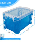 Durable 3x5 Index Card Box Organizer in blue with clear lid, shown with dimensions for card storage and quick note keeping.