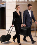 AUROTIER rolling garment bag set with built-in hanging feature, front view, two black wheeled carry-ons.