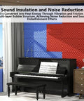 Top Tier Self Adhesive Acoustic Foam Panels Sick Soundproofing Tiles For Home Studio And Music Room Wall Sound Dampening Pads Low Odor Polyurethane Egg Crate Design Mat Black installed around a piano.