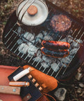 Leather Spice Wallet And Camping Spice Kit For Travel Seasoning Rack with sausages on grill