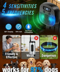 Ultrasonic Dog Bark Control Device With Sensor Tech, Remote, And Adjustable Modes For Indoor Outdoor Use, Rechargeable Bark Deterrent With 15-35KHz Frequency, Keeps Your Home Quiet And Your Nerves Chill. black wall-mounted unit with display and 4 sensitivities, 5 frequencies