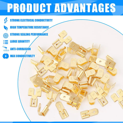 All In One 36 Pcs Electrical Quick Splice Wire Terminals Kit with visible gold tabs, showcasing high conductivity and corrosion resistance.