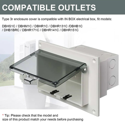 Heavy Duty Horizontal Outdoor Outlet Cover With Type 3R No Fuss All Season Weather Seal For Rain Soaked Zones And IN Box Compatible Recessed Electrical Receptacle Easy Install Cover Plate with glass shield.