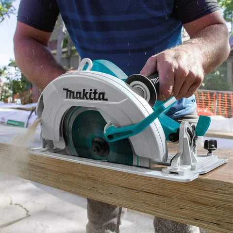 Man using Ten And One Quarter Inch Circular Saw With Beefy 15 Amp Motor Delivers 4,300 RPM For Fast Clean Cuts Through Beams