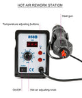 858D SMD Rework Station With Hot Air Gun 700W Soldering Desoldering Kit LED Digital Temperature Display front view