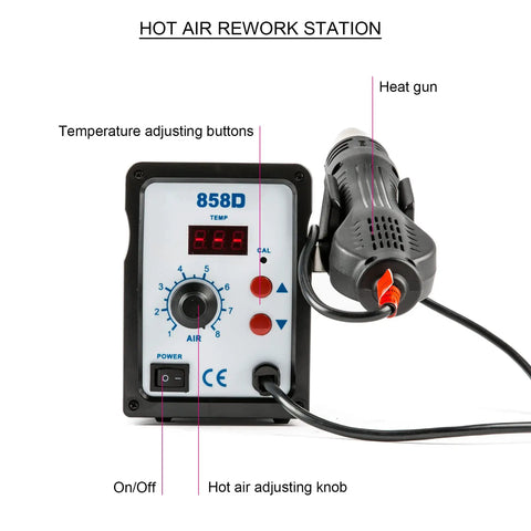 Front view of 2 In 1 SMD Soldering Iron And Hot Air Rework Station With LED Display 110V, 898D Kit featuring heat gun and controls.