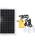 Top Shelf Solar Generator Kit With 6000mAh Battery, Led Lighting, And Multiport Usb Hub For Camping, includes solar panel, power hub, and three LEDs.