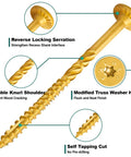 Heavy Duty Structural Lag Screws One Quarter X Four Inch Carbon Steel Wood Fasteners with modified truss head and knurled shoulder.