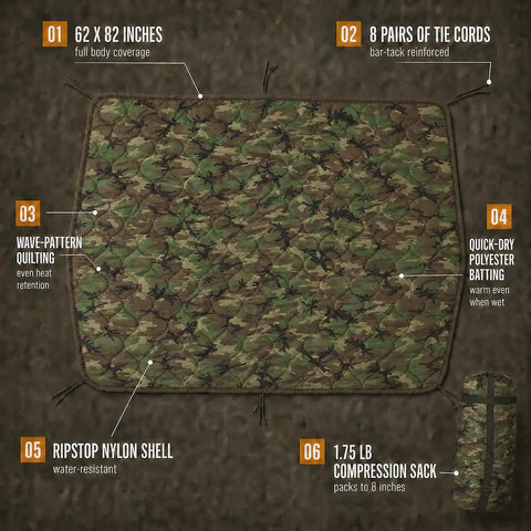 Woobie Blanket Insulated Water Resistant Poncho Liner For Cold Weather Camping And Outdoor Adventures One Sided Camo Pattern