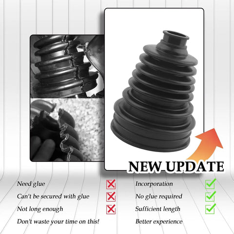 Universal Silicone CV Joint Boot Kit 2 Pack For Cars, DIY Ready Constant Velocity Axle Boot Replacement, Dustproof And Flexible CV Boots For Front Or Rear Suspension, Durable Silicone Protection Against Dirt And Water, black silicone boot shown with split and updated design