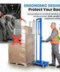 Ergonomic Manual Pallet Wrapper With Adjustable Up To 80 Inch Height for easy loading while standing, preventing back strain during operations.