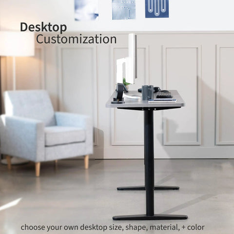 VIVO Electric Standing Desk Frame Single Motor Height Adjustable Workstation Base with customizable desktop and strong black steel legs.