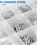 420 Piece 304 Stainless Steel Cotter Pin Clip Set With Hairpin Design displayed in a clear storage box compartments