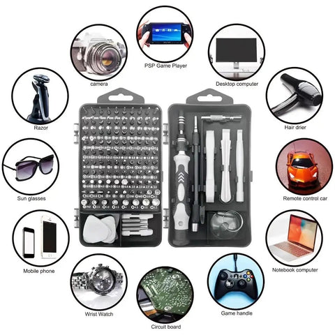 Go-To Magnetic Repair Tool Kit 115-In-1 Precision Screwdriver Set With Flexible Shaft, Magnetizer, Spudgers and Tweezer