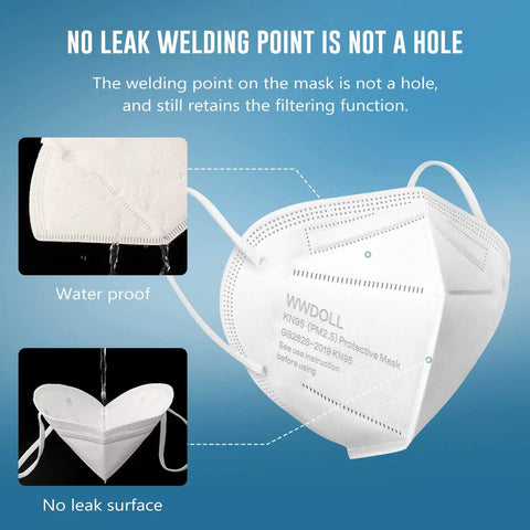5-Ply KN95 Face Mask 50 Pack Breathable Disposable Respirator With Elastic Ear Loops And Nose Bridge Clip Filters PM2.5