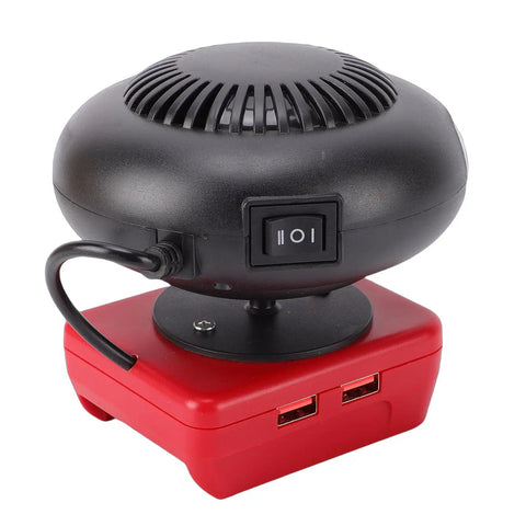 Heavy Duty 200 Watt Battery Powered Space Heater With Dual Heat Modes And 360 Swivel For Garages Trucks And Worksites, portable design with switch.