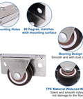 Low Profile Fixed Caster Wheels For Narrow Furniture Spaces Ideal For Drawers Cabinets And Trundle Beds Side Mount Non Swivel One And A Quarter Inch Small Wheel Set Of Four Load Thirty Six Lbs Each Concealed Design For Easy Furniture Renovation, showing stainless steel mounting plate and smooth bearing design.