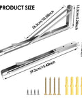 Two Pack Folding Shelf Brackets L Shaped Wall Mounted Triangle Angle DIY Heavy Duty Support with dimensions and accessories