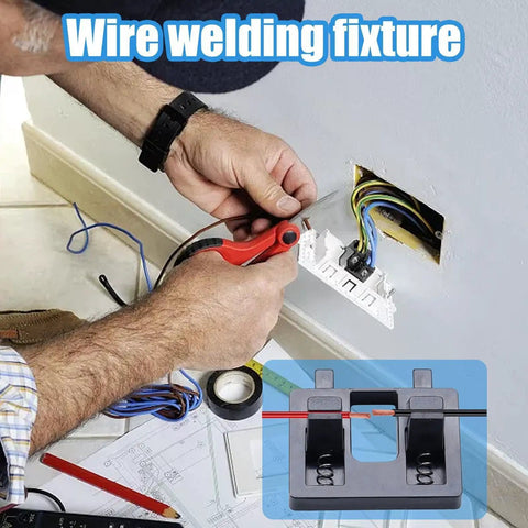 Compact Wire Soldering Clamp Holds Cables Tight For Precise Welding Jobs, Heat Resistant Electric Tool in use during wire assembly.