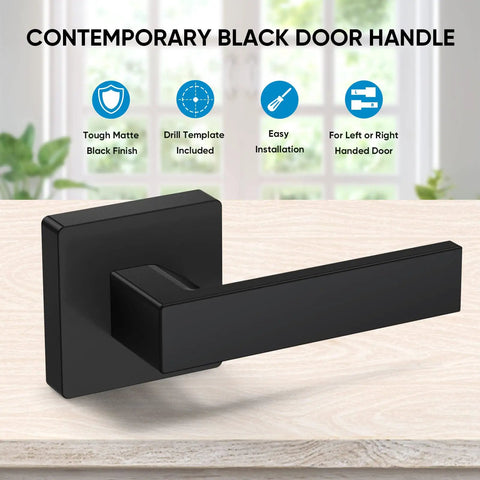 Heavy Duty Reversible Square Dummy Door Lever For Indoor Use Ideal For Bedroom And Closet Rear Mount Matte Black Finish 2 Pack Premium Zinc Alloy Construction