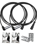 Front view: two ABS wheel speed sensor harnesses for trucks; black cables with silver sensor housings and mounting brackets.