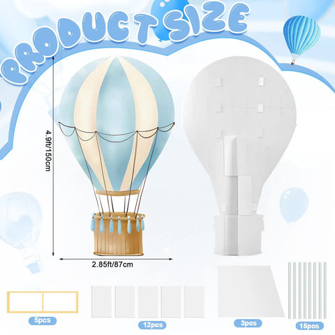 Blue Hot Air Balloon Cardboard Cutout For Baby Shower And Birthday Party Photo Booth Backdrop Life Size Standup Prop With Easy Setup