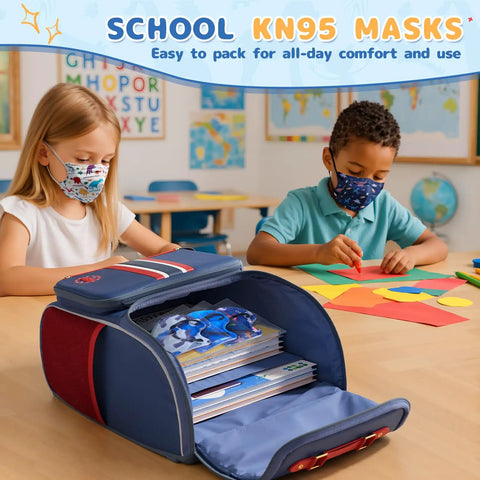 Children in classroom wearing Kid Sized KN95 Face Masks Disposable 5 Layer Breathable Small Size Pack Of 50 For Children Comfort Fit Mask
