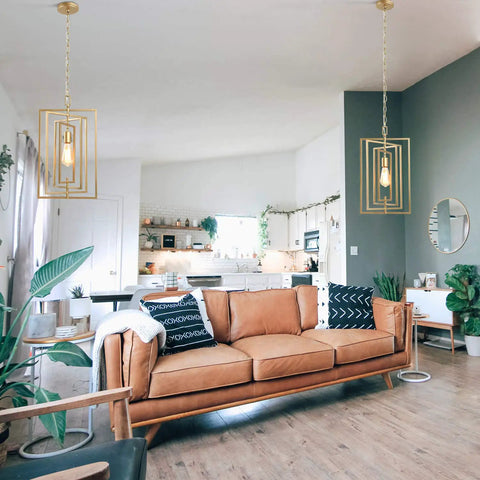 Gold Pendant Light Chandelier For Kitchen Island With Adjustable Framework And Rotatable Geometric Shade in modern living room