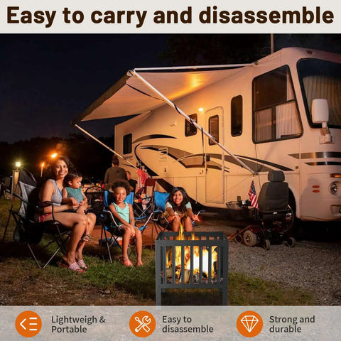 Family camping with 16 Inch Square Steel Grating Fire Pit Black Portable And Durable Perfect For Backyard Camping And Bonfire Hangouts Outdoors With Easy Setup And Rugged All Weather Build