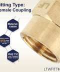 Close-up of a female coupling made of C69300 brass for industrial use in water and fuel lines, lead free.