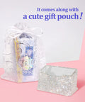 Blinged Out Business Card Holder Stand For Desk And Office, Crystal Rhinestones, White Glitter Display with Gift Pouch
