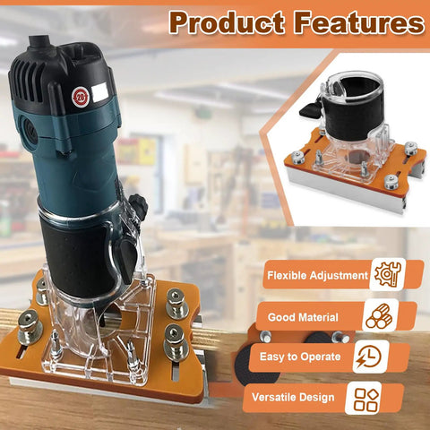 Router Base 2 In 1 Woodworking Trimmer Slotting Auxiliary Positioning Bracket Aluminum Alloy Construction Precision Fit For 65mm Inside Diameter Trimming Machines Durable DIY Shop Essential Built To Last with displayed features like flexible adjustment and versatile design in workshop setting.