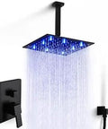 12 Inch LED Rain Shower Ceiling System With Handheld Matte Black Fixtures And Valve Kit 3 Color Changing LED Showerhead Pro Level
