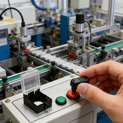 Installing Emergency Stop Button Guard Cover for 22mm Push Switches, Heavy Duty Waterproof Plastic Protector Cap in factory