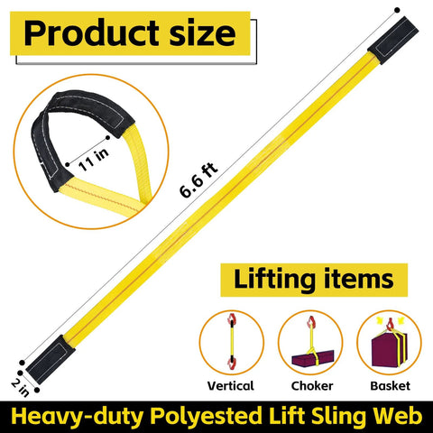 Lifting straps, yellow heavy-duty polyester, 2 in wide x 6.6 ft, 2-pack with loop ends, Amazon brand