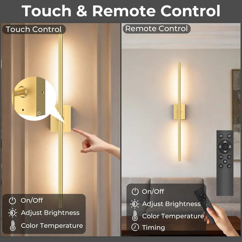 Keep Your Home Lit Tonight With These Rechargeable Wall Sconces Set Of Two showing touch and remote control features.