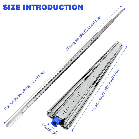 Heavy Duty Drawer Slides 72 Inch Or 80 Inch Full Extension Ball Bearing Rails Rust Proof Wear Resistant Professional Drawer Runners